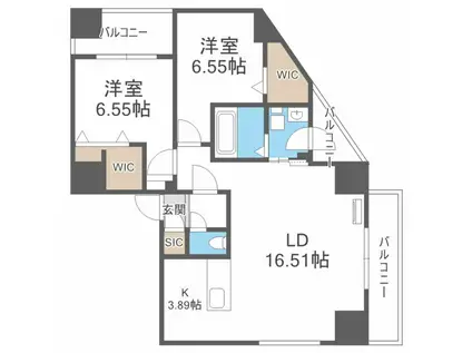 WELLZ N5 ウェルズN5(2LDK/13階)の間取り写真