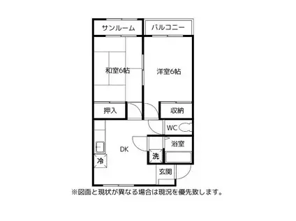 ベルヴュ呉羽(2DK/2階)の間取り写真