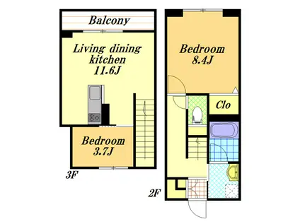ヴェルクレール(2LDK/2階)の間取り写真