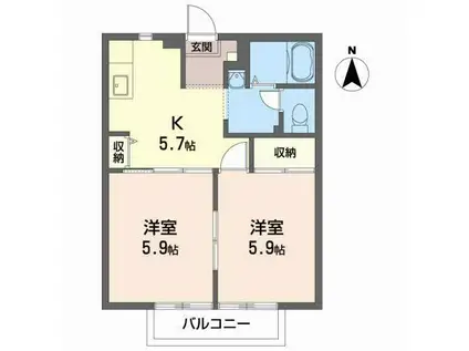 ローアン・アボードB棟(2K/1階)の間取り写真