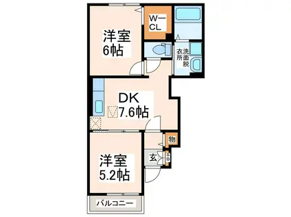 パレ・サンパティークAB(2DK/1階)の間取り写真