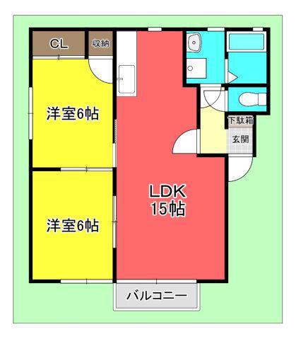 JR山陽本線 海田市駅 徒歩13分 2階建 築32年(2LDK/2階)の間取り写真