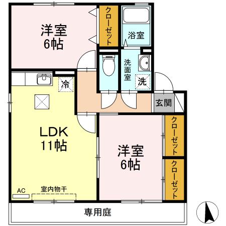 プラザ・ルミエール弐番館 C棟(2LDK/1階)の間取り写真