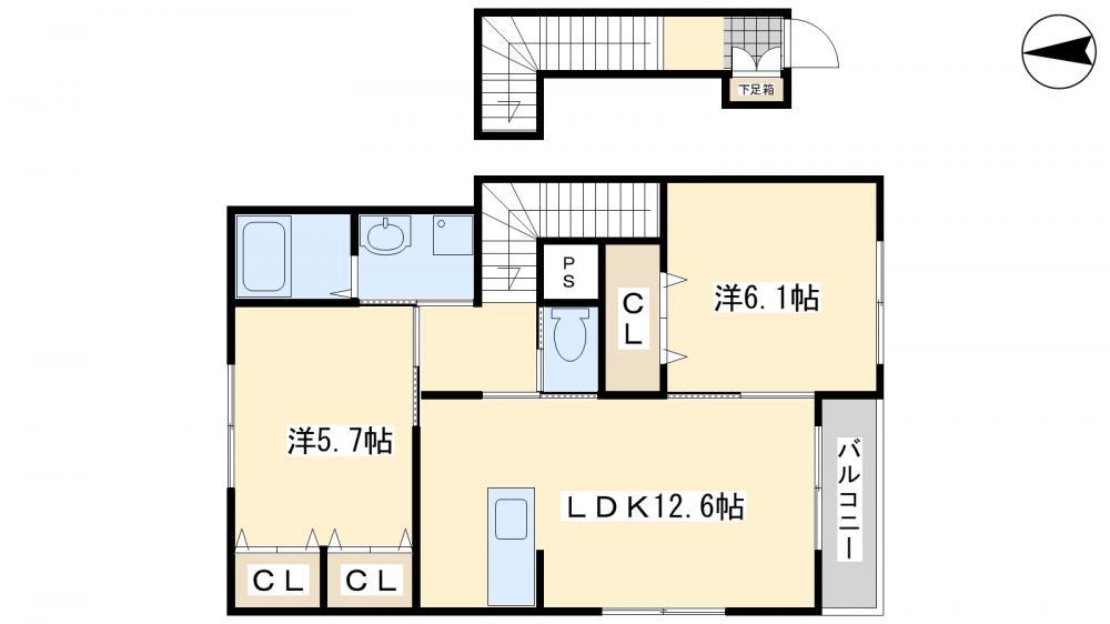おおぞらII(2LDK/2階)の間取り写真
