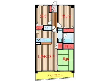 モンテローザ緑ヶ丘(3LDK/1階)の間取り写真
