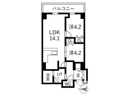 シティコート目黒4棟(2LDK/12階)の間取り写真