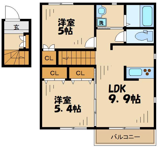 アンソレーユK(2LDK/2階)の間取り写真