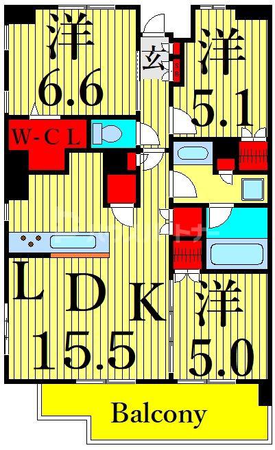 パークホームズ町屋(3LDK/14階)の間取り写真