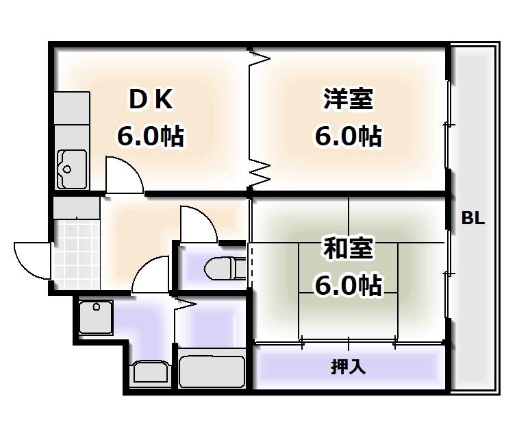 ビジタル恵美須8(2DK/5階)の間取り写真