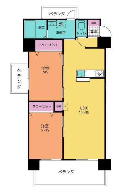 ESANTERRACE 石川(2LDK/5階)の間取り写真