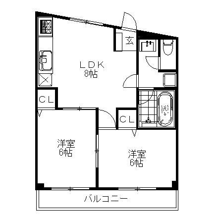 コーポカトレヤII(2LDK/1階)の間取り写真