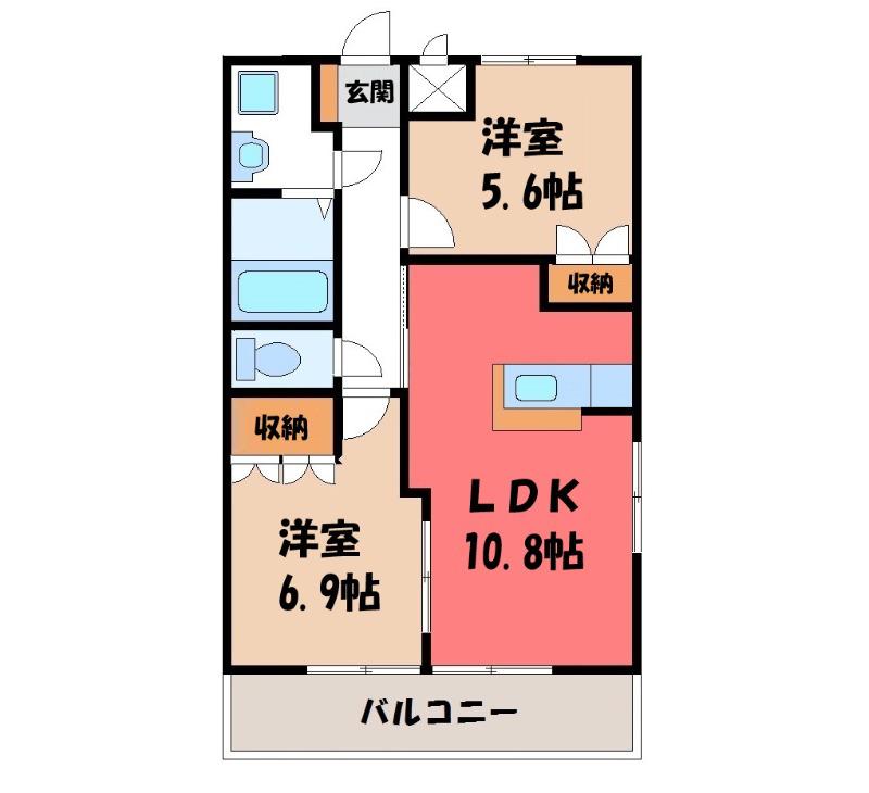 ツイングランデII(2LDK/1階)の間取り写真