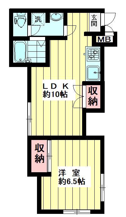 サンパレス(1LDK/2階)の間取り写真