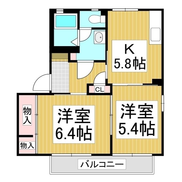 ディアスりんどう B棟(2K/1階)の間取り写真
