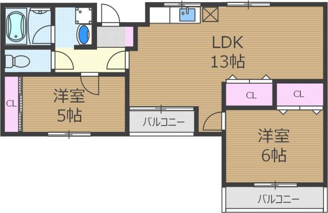 シャングリラ鮎川(2LDK/1階)の間取り写真