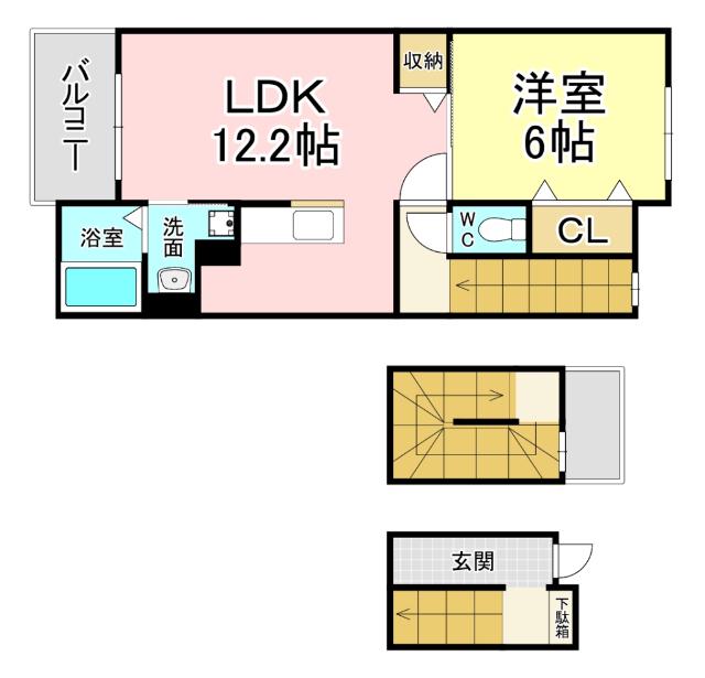 ラインハイム三萩野(1LDK/3階)の間取り写真