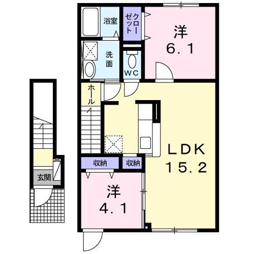 カナールヴィレC(2LDK/2階)の間取り写真
