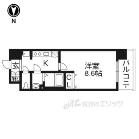 ベラジオ五条堀川Ⅱ(1K/2階)の間取り写真