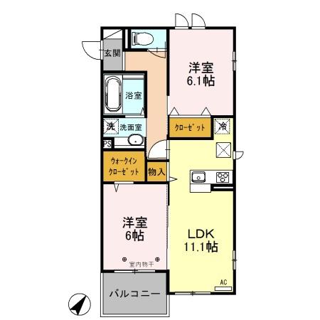 シェルト(2LDK/2階)の間取り写真