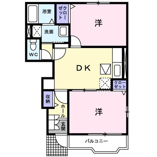 プロムナードB(2DK/1階)の間取り写真