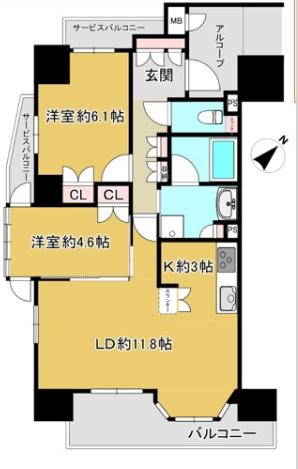 ディオ梅田(2LDK/6階)の間取り写真