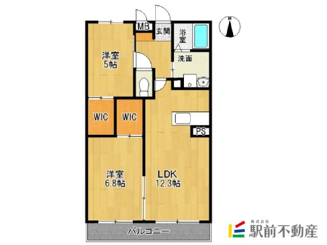 プロムナード夢咲 南(2LDK/2階)の間取り写真