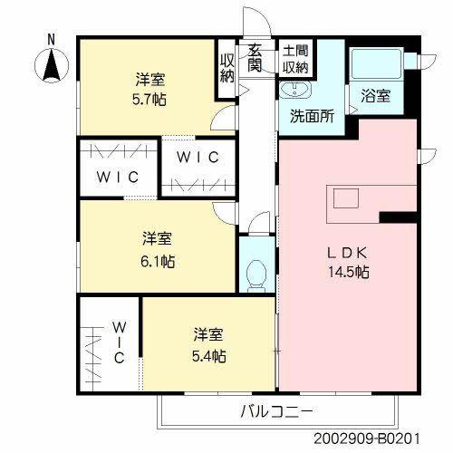 アコリエンテ B棟(3LDK/2階)の間取り写真