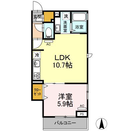 シャンブル大森(1LDK/2階)の間取り写真