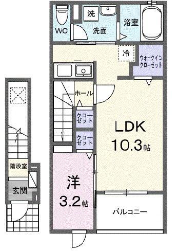 ライフシティ グランエール(1LDK/2階)の間取り写真