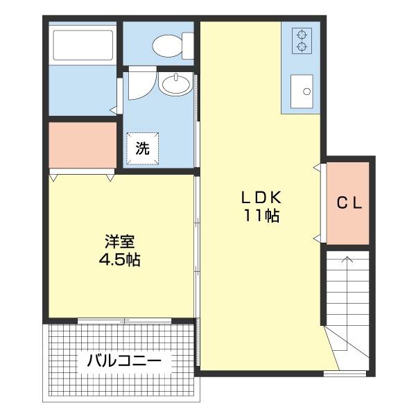 TJ海南岡田(1LDK/2階)の間取り写真
