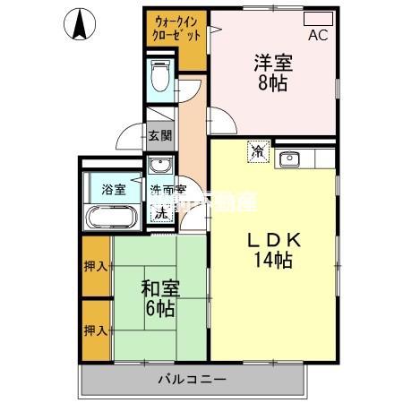 バティール西小森野B棟(2LDK/3階)の間取り写真