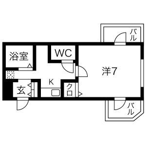 篠原ヒルズ(1K/3階)の間取り写真