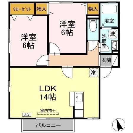 グランシャリオA棟(2LDK/2階)の間取り写真