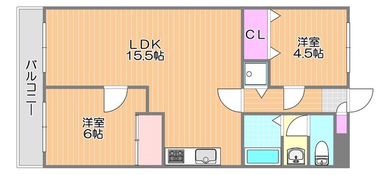 ジュエル大元(2LDK/3階)の間取り写真