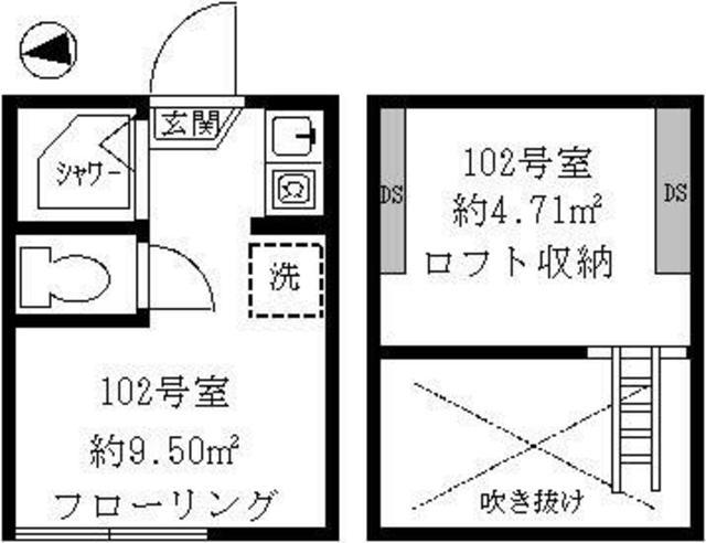 ティ・アーモサンセット(ワンルーム/1階)の間取り写真