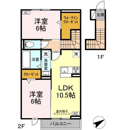 Dスクエア宮地(2LDK/2階)の間取り写真