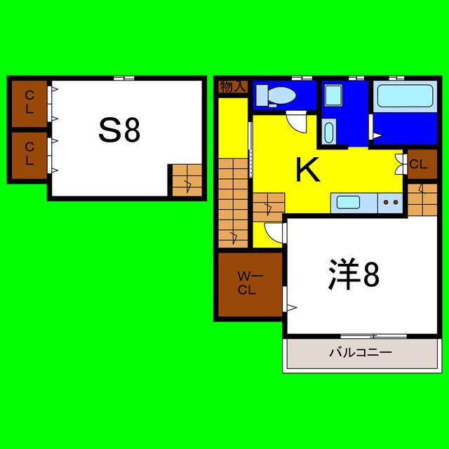 ココカラハウス川内II A(1SK/2階)の間取り写真