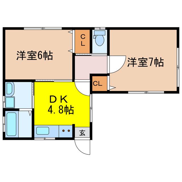 フェニックスハイツ愛宕(2DK/1階)の間取り写真