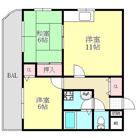 アンビエンスガーデン(2LDK/2階)の間取り写真
