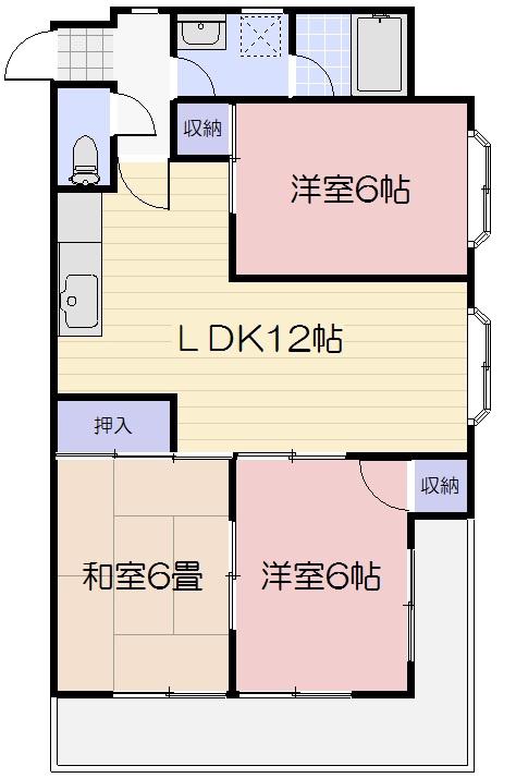 コーポみあき(3LDK/3階)の間取り写真