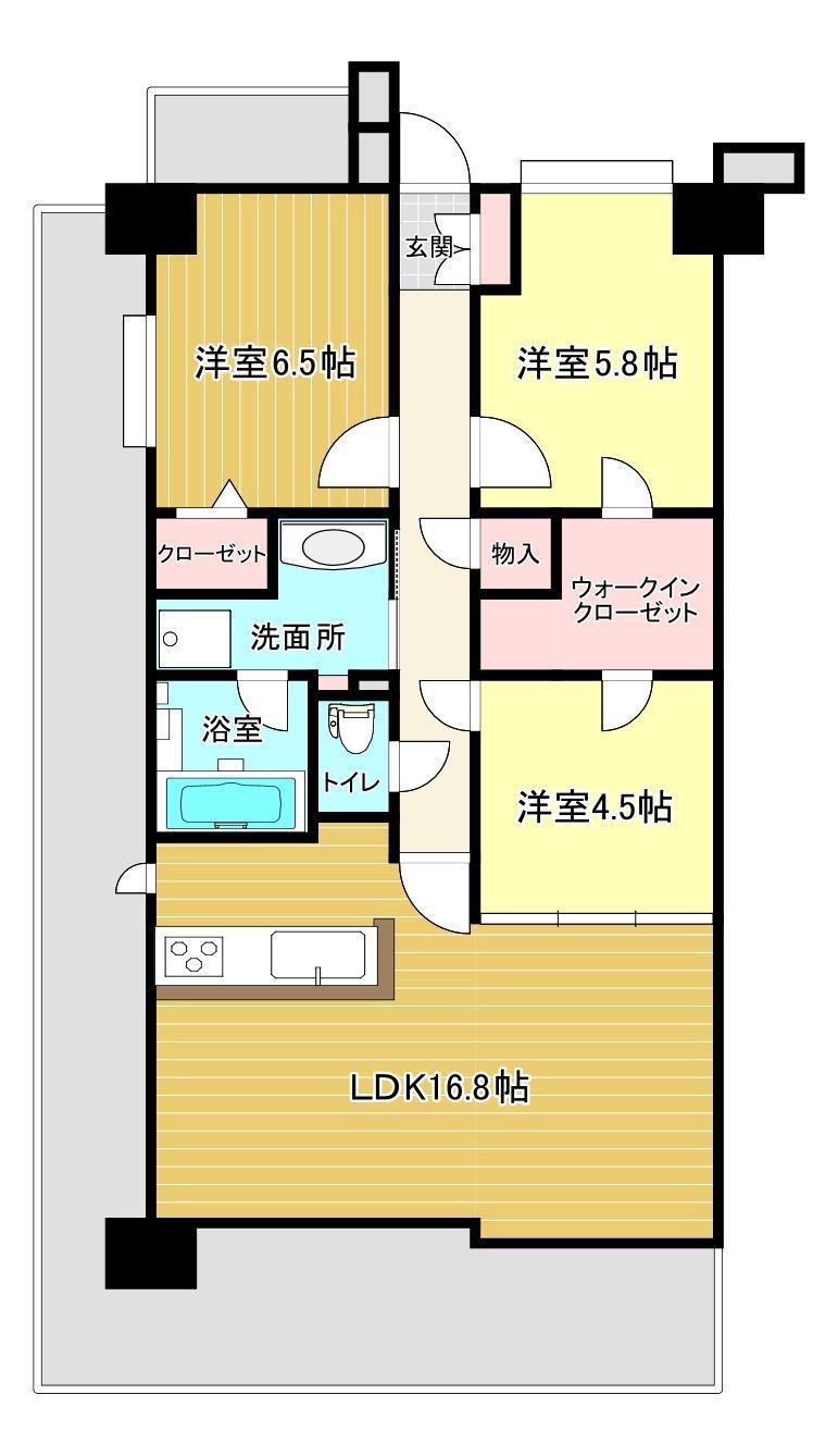 グランドパレス名取アクシス(3LDK/9階)の間取り写真