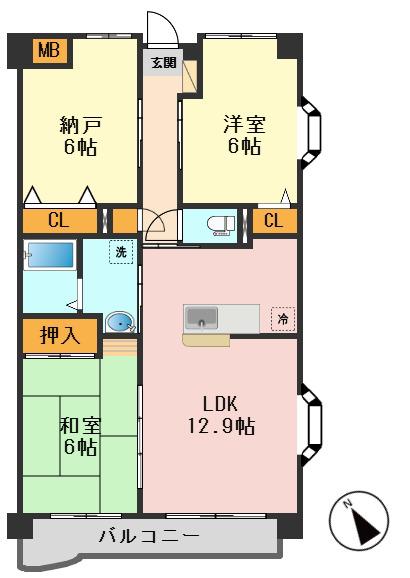 ベルメゾン南篠崎ユニゾン(3LDK/2階)の間取り写真
