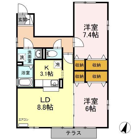 サンローヤル猪子石原(2LDK/1階)の間取り写真