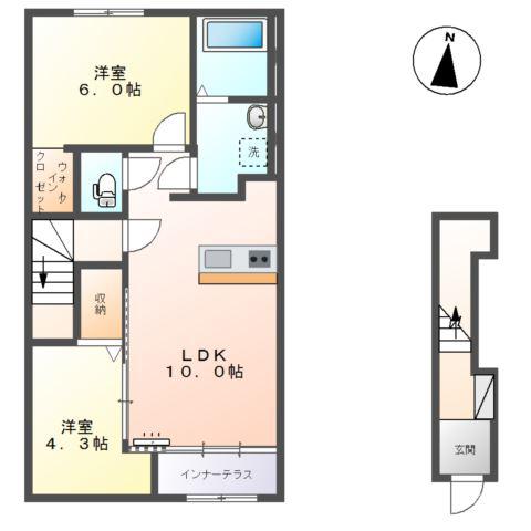 田代新町工事1LDK2LDK(2LDK/2階)の間取り写真