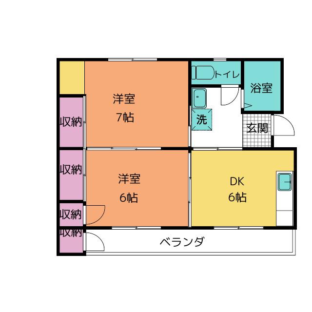 ヴィラナリー伊勢B棟(2DK/2階)の間取り写真