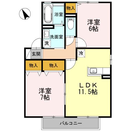 プリムヴェールC棟(2LDK/2階)の間取り写真