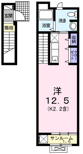フォンターナ・ルチア(ワンルーム/2階)の間取り写真