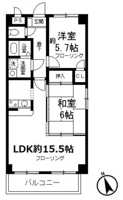 フローラ浦和(2LDK/3階)の間取り写真
