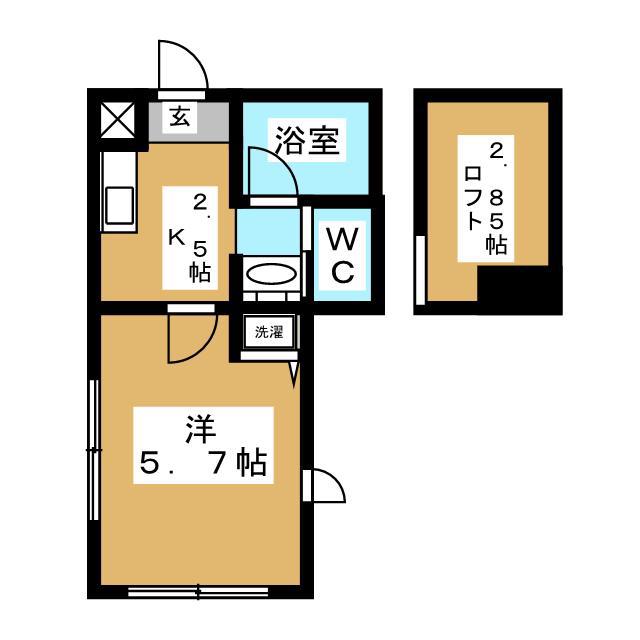 アムール(1K/2階)の間取り写真