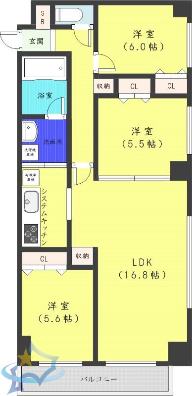 コンフォリア北三条(3LDK/8階)の間取り写真